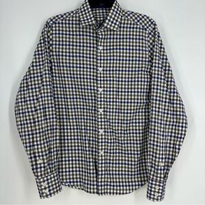 J. HILBURN Custom Men’s Navy and Brown Plaid Long-Sleeve Button Down Shirt sz M